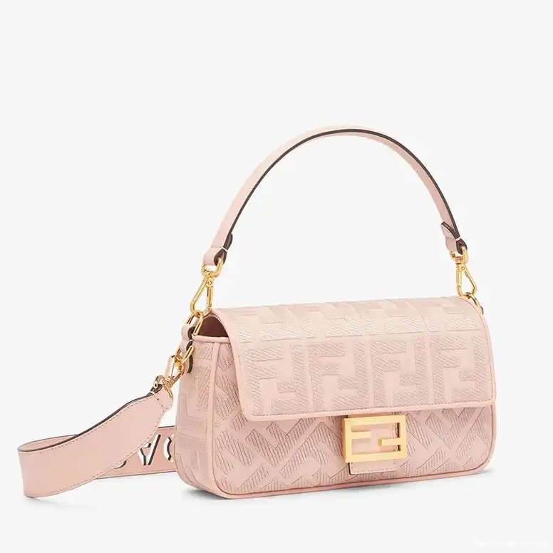 Vintage HOT Bag Fendi Pink Canvas FF with In Cut Laser Motif Strap Baguette Medium 0509